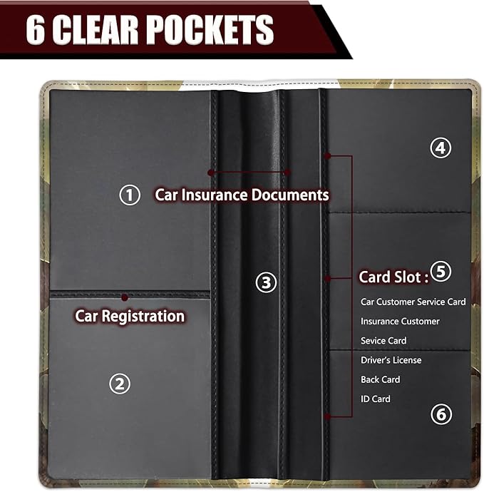 Yuxcfhjfe Car Registration and Insurance Holder, PU Leather Auto Document Holder for Men&Women, Vehicle Glove Box Compartment Organizer with Magnetic Shut for Driver's License, Retro Sloth Pattern