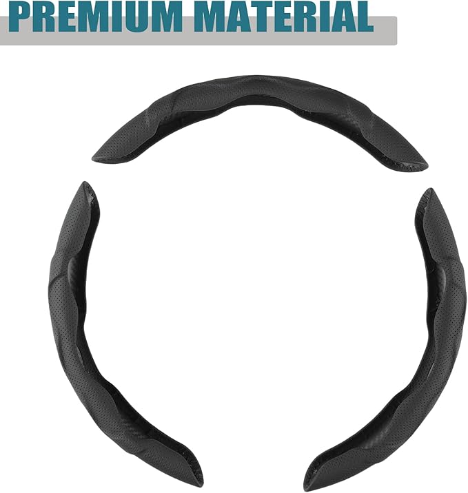 West Llama 3PCS Leather Car Steering Wheel Cover,Snap On Steering Wheel Protector Universal 99% Cars(3PCS-Black)