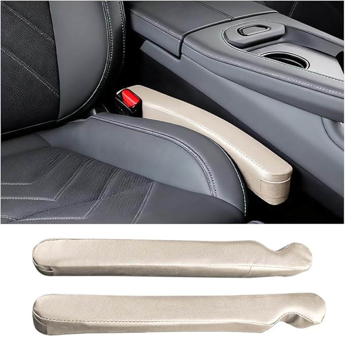 2PCS Car Seat Gap Filler, Leather Vehicle Seat Crevice Blocker Stopper to Prevent Things from Dropping, No-Drop Automotive Interior Console Catcher Plug, Universal for Vehicles (Beige)