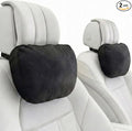 2PCS Car Pillow for Car Neck Pillow for Driving Seat Leather Neck Support Soft Cushion Back Support Head-Rests for Vehicle Sleeping with Elastic Adjustment Strap (Black, Head)