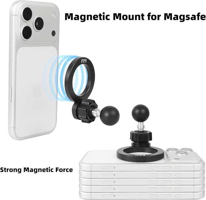 Magnetic Phone Holder Base for RAM Mounts, 1" (25mm) Ball Mount for Magsafe iPhone 17/16/15/14/13/12 Series, Compatible with RAM B Size Double Socket Arm