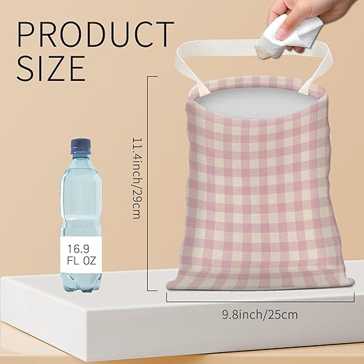 BEAKND Hanging Car Garbage Bag, Cute Car Trash Can Bag, Automotive Accessories for Women Men Pink White Plaid