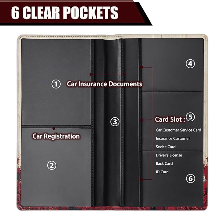 Car Registration Holder, PU Leather Vehicle Glove Box Organizer for Driver License, Document, Car Insurance Holder with Magnetic Shut, Auto Paperwork Wallet Case Accessories, Day Of The Dead Girl