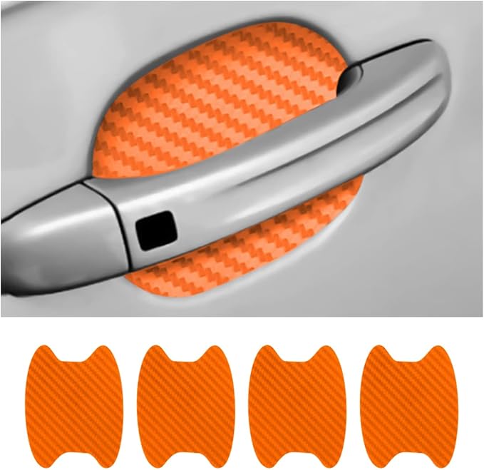 4PCS Car Door Handle Protector Sticker, Universal Carbon Fiber Anti-Scratches Auto Protective Film, Car Door Side Paint Cover Guard Stickers Fit for Most Car Handles （Orange/4PCS）