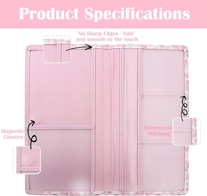 FinestHouse Car Registration and Insurance Holder with Magnetic Closure, Universal Document Organizer for License, Insurance Cards & Glove Box Storage (Heart-Pink)
