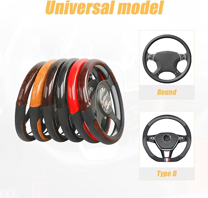 Universal Steering Wheel Cover - Microfiber Leather, 15 Inch, Anti-Slip, Breathable, Odorless Car Steering Wheel Protector, SUV Accessories (Bright Black/Red)