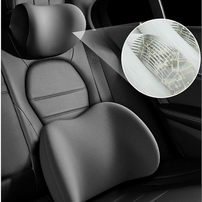 Car Seat Headrest Lumbar Support Kit for BMW X3 X4 G01 G02 2018-2022, Ergonomic Memory Foam Head Neck Pillow Back Cushion Drivers Travel Anti Fatigue,E/Blue