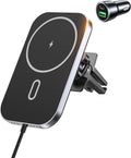 Mukiya for MagSafe Car Mount Charger with Adapter, 360° Rotation Magnetic Wireless iPhone Car Charger for Air Vent, Compatible with iPhone 17/16/15/14/13/12 Series