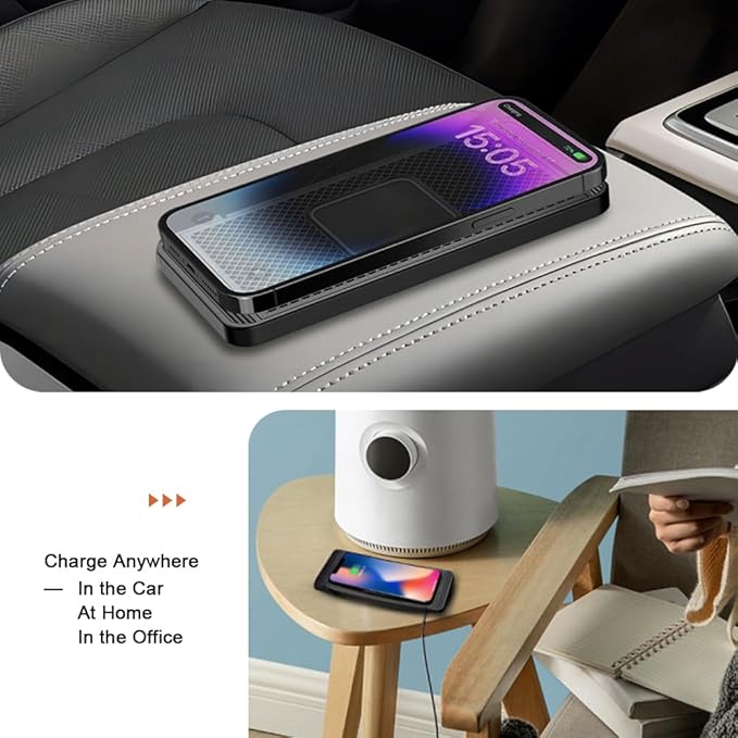Cordless Car Charger Pad for Mini Electric, Non-Slip Phone Charging Mat for Center Console Use, Flexible Trim-to-Fit Design, 15W Charging Support