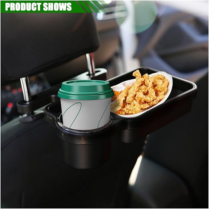 Car Cup Holder Tray, Detachable Eating Organizer Backseat Car Tray, Car Back Seat Organizer Foldable Desing, Automotive Accessories for Most Vehicles