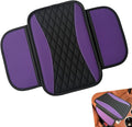 Car Center Console Cover, Patchwork Leather Armrest Cover Cushion with 2 Storage Bag, Waterproof Comfortable Auto Arm Rest Pad, Universal Center Console Protector for Sedan, SUV (Purple)