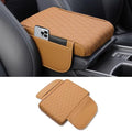 Car Center Console Armrest Cover, Leather Car Center Console Cover Cushion with 2 Storage Bags, Universal Center Console Pad Thickened Memory Foam Car Armrest Lids Storage Box (Brown)