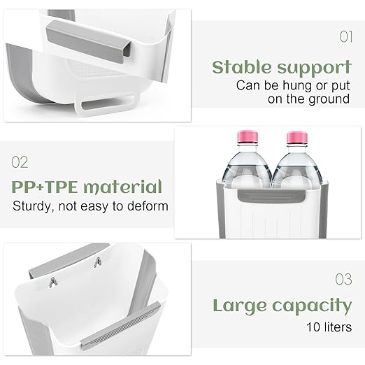 JIABEIUS Collapsible Hanging Trash Can, Compost Bin Kitchen with 60pcs of Garbage Bags, 2.6 Gallon Plastic Folding Garbage Bin for Cabinet, RV, Camping, Bedroom