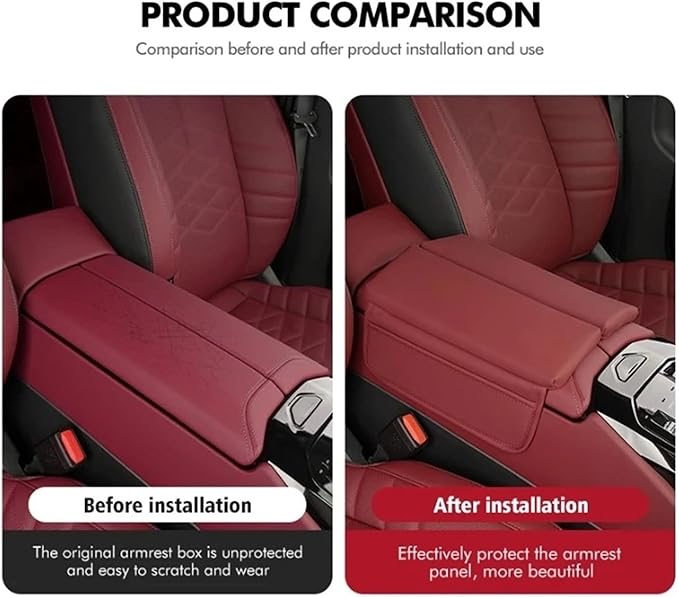 Car Center Console Armrest Cushion, Leather Armrest Box Pad, Split Pad Compatible with Genesis Coupe G70 G80 G90 GV60 GV70 GV80 EV BH GV90, Car Interior Accessories(Red)