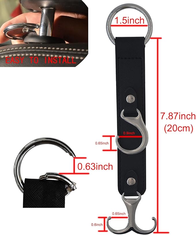 yicheyiyou Headrest Hooks for Car Back Seat Organizer Black Faux Leather Hanger Holder Hook, for Hanging Purses and Bags and Coats Grocery Bag Umbrellas Handbag Car Accessories Interior Men for Women