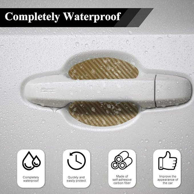 4PCS Car Door Handle Cup Scratch Protector, Car Door Handle Sticker, Scratch Auto Door Protective Film, Car Accessories Car Door Handle Protective Films Universal for Cars (Gold, 4PCS)