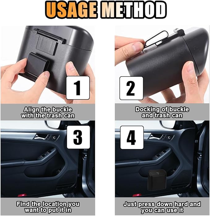 Mini Car Trash Can with Lid, Small Automotive Dustbin Garbage Container, Waterproof and Leak Resistant Car Storage Box with a roll of Plastic Trash Bags, Car Accessories Trash Bin for Vehicle, Home