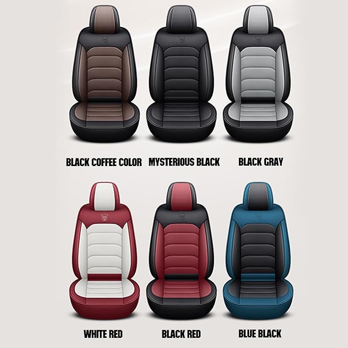 Universal 5 Seats Car Seat Cover, Fit for Most Cars, Nappa Leather Car Seat Cushion Super Breathable, Storage Bags, All Season, Car Seat Covers Full Set 3D Foam Back Support, Black Ash