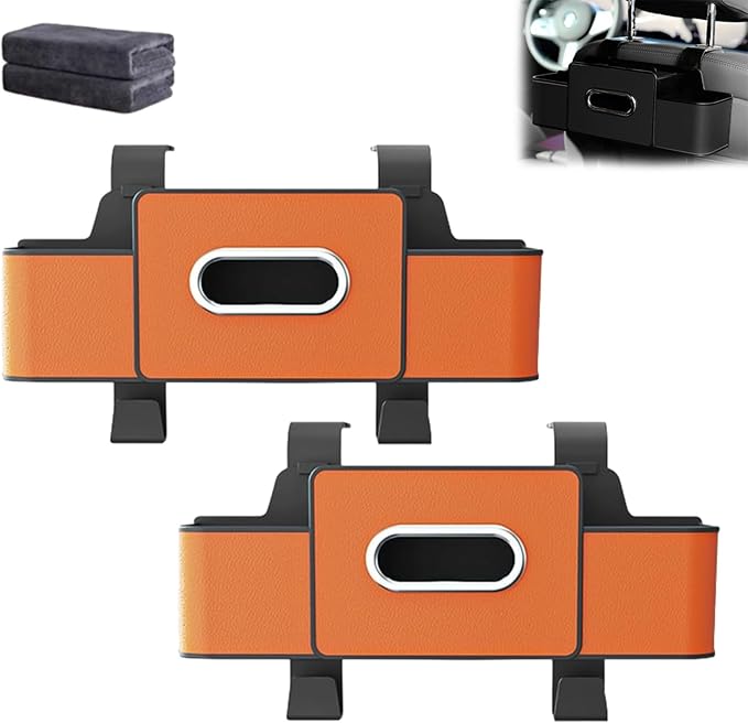 Car Organizers And Storage Box Behind Seat, Multifunctional Car Seat Back Storage Box, Large Capacity Backseat Hanging Organizer With Cup Holder & Hooks, For Road Trips & Daily Driving (Orange*2)