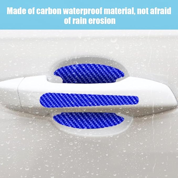 8PCS Car Door Handle Scratch Protectors, Carbon Fiber Car Door Handle Bowl Sticker, Universal Auto Doors Handles Paint Guard Cover, Doors Handles Cup Protective Film for Cars (Blue)