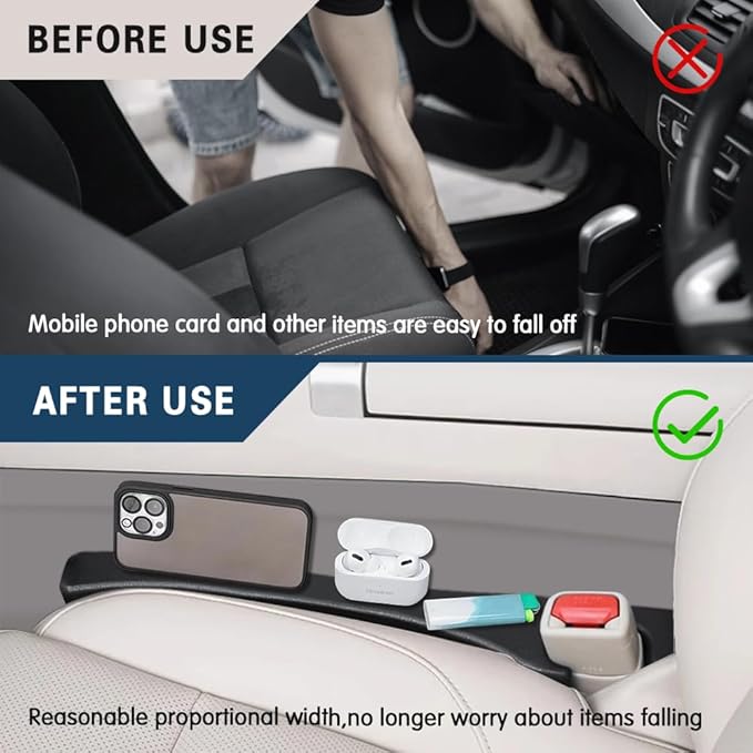 2Pcs Car Seat Gap Filler, Seat Gap Blocker, PU Leather Car Seat Gap Plug to Fill The Gap Between Seat and Console Stop Things from Dropping, Universal Car Interior Accessories for Car Truck