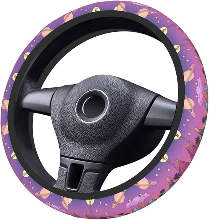 Pastel-Galaxy Pattern Neoprene Steering Wheel Covers Women Men Car Accessories, Universal 15 Inch Fit Auto, Suvs, Truck