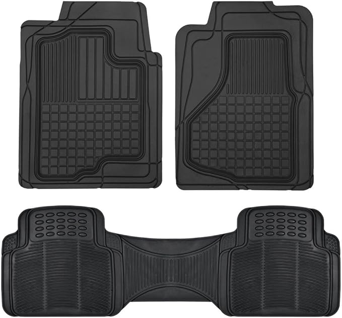 Motor Trend Premium All Weather Rubber Floor Mats for Cars SUV Trucks, Heavy Duty Universal Fit Trim to Fit Protection Floor Liners Front Rear Set Non-Slip (2 Front Floor Mats, 1 Rear Floor Mat)
