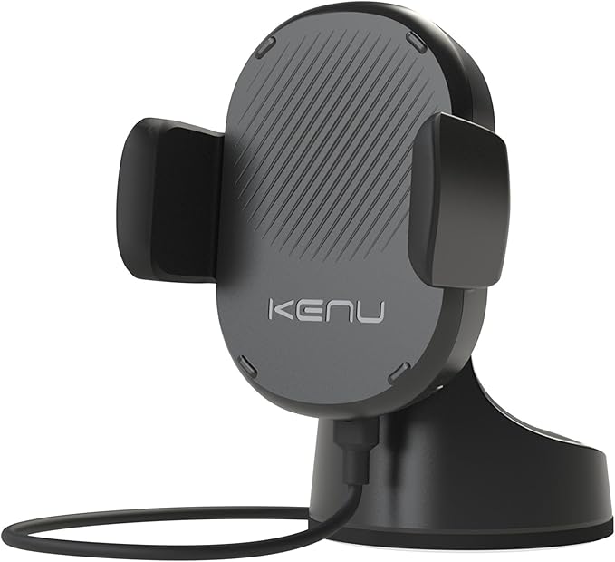 Kenu Airbase Car Phone Mount Wireless Charger - Windshield, Dashboard, Desk Phone Holder - Suction Cup and 360 Degree Pivot, Qi Fast-Charging - Use with Latest iPhones, Samsung and Androids