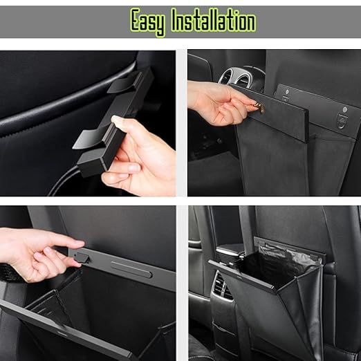 Bmolpt Custom Interior Accessories Waterproof Car Can Trash Multipurpose Hanging Garbage Bag Collapsible Garbage Can Magnet Storage Bags for Car Back Seat PU Leather Closure Design(Black)
