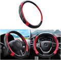 Mandark Car Steering Wheel Cover, Elastic Sport Leather Vehicle Steering Wheel Protector, Non-Slip Soft Grip Padded Auto Interior Protective Accessories, 14.5-15 Inch Universal Fit（Red）