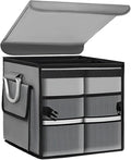 Trunk Organizer with Lid, 28L Collapsible 2-Compartment Car Storage Box with Reinforced Handles, Multipurpose Waterproof Oxford Storage Organizer for SUVs Sedans Trucks (Gray)