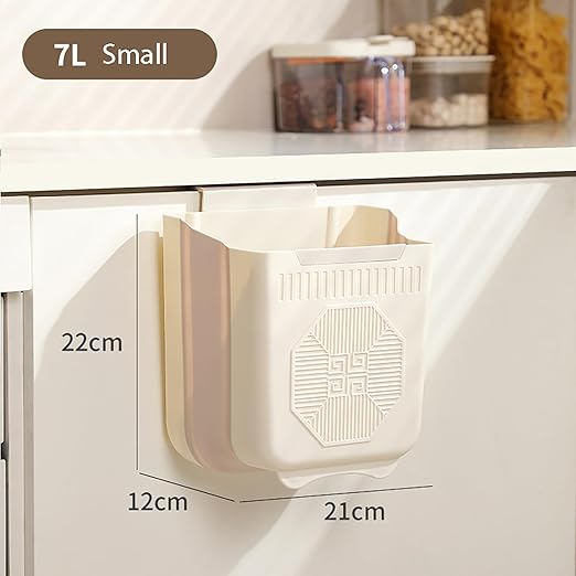 YIKANGHENG Foldable Hanging Trash Can, 8.5 Inch x 8 Inch x 4.72 Inch White Plastic Kitchen Waste Bin (M)