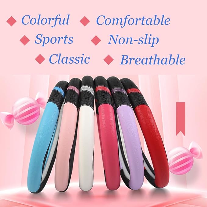 Universal Leather Steering Wheel Cover for Women Steering Wheel Cover for Car 15 inch (Rose)