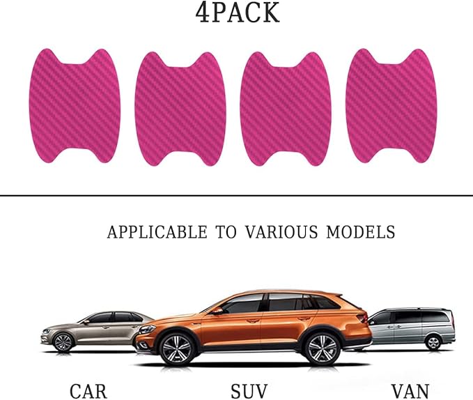 XINLIYA 4PCS Door Handle Protector Sticker, Universal Carbon Fiber Anti-Scratches Auto Door Handle Protective Film, Side Paint Cover Guard Stickers Fit for Most Handles (Pink)