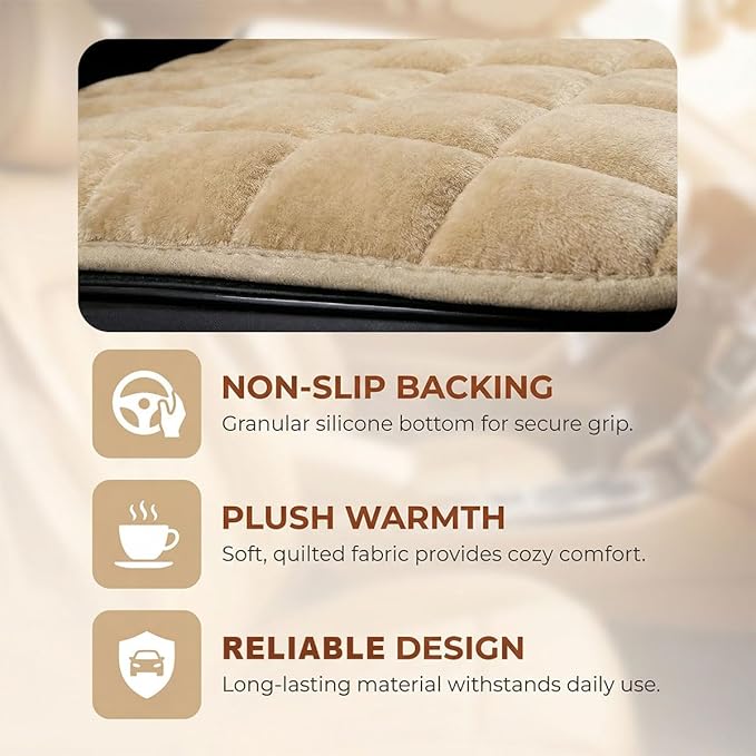 YoRise Car Seat Cushion, Soft Plush Auto Seat Pad with Storage Pocket, Car Driver Seats Protector Cover with Non-Slip Rubber Bottom, Winter Vehicle Accessory for SUV, Truck, Home, Office (Beige)