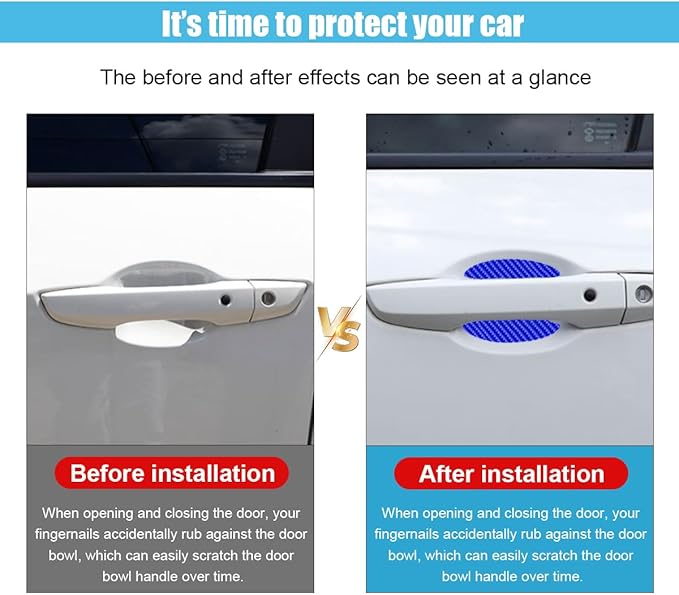 4PCS Car Door Handle Cup Scratch Protectors, Carbon Fiber Car Door Handle Bowl Sticker, Universal Auto Doors Handles Cup Paint Guard Cover Protective Film for Cars (Blue-4PCS)