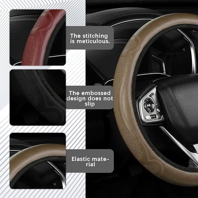 Car Steering Wheel Cover, Steering Wheel Accessories, Breathable Microfiber Leather Auto Wheels Protector, Universal 15 Inch Anti-Slip Protector Car Accessories for SUV Sedan Truck (Beige)