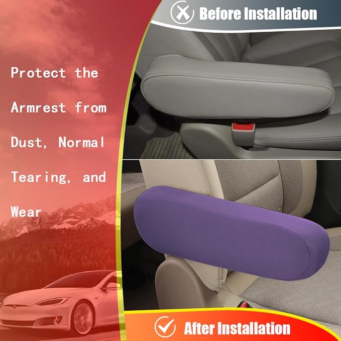 Smeyta 2PC Car Front Seat Armrest Covers,Universal Size Seat Arm Rest Cover,Flat Cloth Fabric Armrest Cover,Car Interior Accessories(Purple,1Pair)