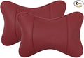 Car Pillow for Car Neck Pillow for Driving Seat Leather Neck Support Soft Cushion Back Support Head-Rests for Vehicle Sleeping with Elastic Adjustment Strap 2PCS (Neck, Red)