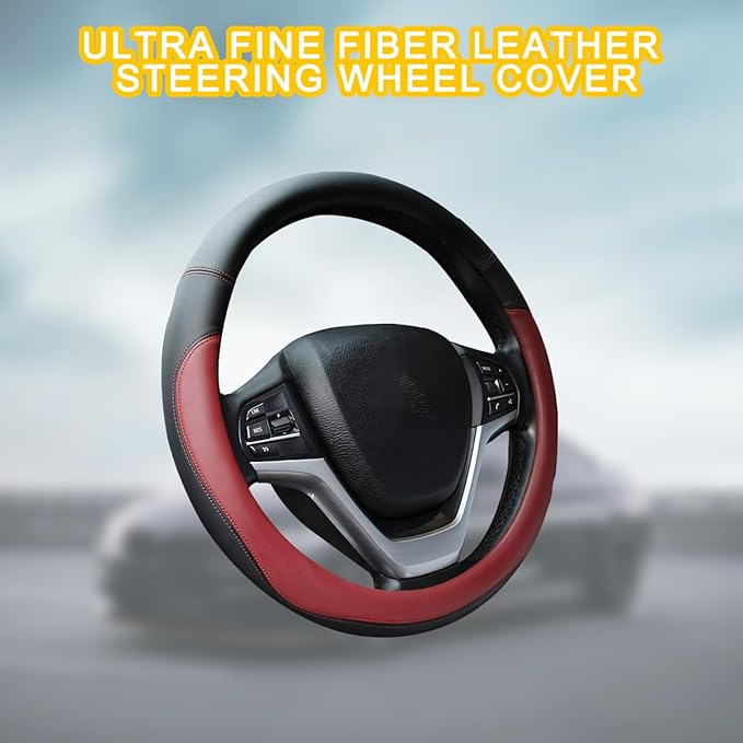 Mandark Car Steering Wheel Cover, Elastic Stretch Breathable Anti-Slip Microfiber Leather Auto Steering Wheel Protector, Soft Vehicle Interior Decor Accessories, Universal for SUV, Truck (Wine Red)