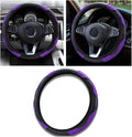 Car Steering Wheel Cover, 15 inch Carbon Fiber Microfiber PU Leather Elastic Steering Wheel Protector for Unisex, Anti-Slip Breathable Car Interior Accessories for Most Cars (Purple)
