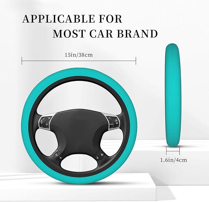 Car Steering Wheel Cover Women Men - Dark-Aqua Print 15 Inch Anti-Slip Elastic Stretch Car Wheel Cover Accessories Decor for Auto Trucks SUV Sedan Vans