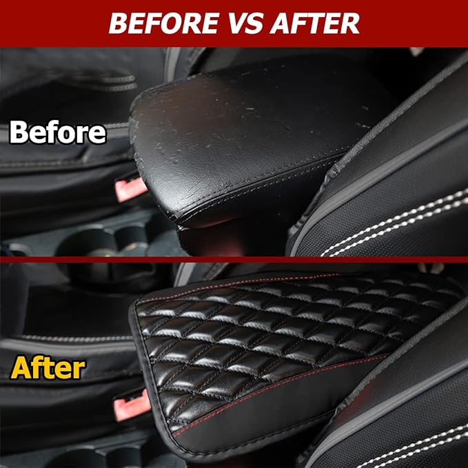 Moly Magnolia Car Center Console Cushion Pad, Universal Leather Waterproof Armrest Seat Box Cover Protector,Comfortable Car Decor Accessories Fit for Most Cars, Vehicles, SUVs (Black)