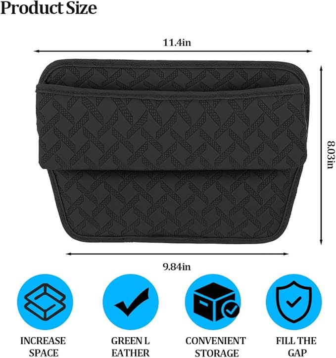 Car Seat Gap Filler Organizer, Leather Console Side Gap Filler Storage Box for Storing Phones Keys, No-Drop Automotive Seat Crevice Blocker Organizer, Universal for Truck SUV Sedan (Black)