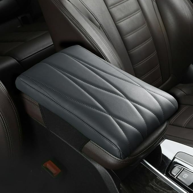 Car Center Console Cover Nappa Leather Memory Foam Armrest Box Seat Box Cushion Protector Pad Comfortable Height Increase Universal for Car Truck SUV (Strip,Gray)