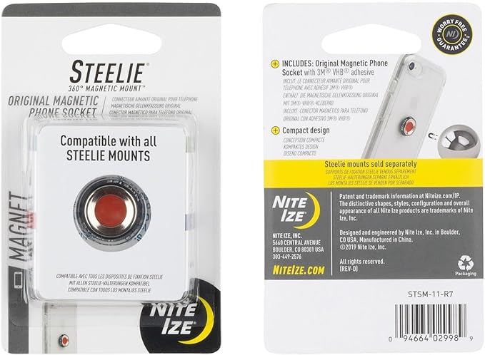 Nite Ize Steelie Magnetic Phone Socket - Additional Magnetic Cell Phone Socket Mount for Steelie Phone Mounting Systems - Simple Adhesive Socket Compatible with Steelie Phone Holders