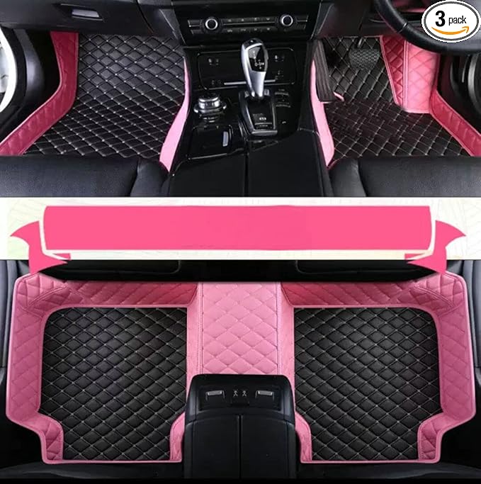 Floor Mats for Cars, All-Weather Mats, Waterproof Trim-to Fit Automotive Floor Mats for 99.9% Cars Sedan Trucks SUV, Custom Floor Liner Car Accessories (Pink Black Beige)