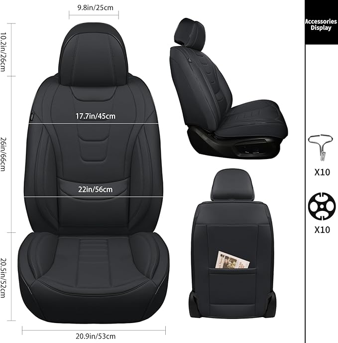 Car Seat Covers for Front Seats – Waterproof & Breathable Faux Nappa Leather, 360° Full Wrap Design, Airbag Compatible, Lumbar Support, Perfect for Drivers With Back Pain From Sitting Too Long – Black