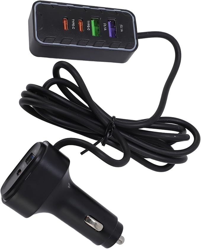 Multiport Car Charger, 12V 24V Fast Charging Cigarette Lighter Adapter, with Multiple USB Ports for Phones and Multiple Devices, Compatible for Travel and Road Trips in Cars,