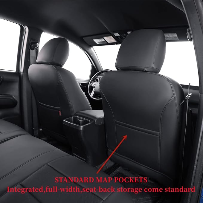 coverdream Tacoma Seat Covers Custom Fit for 2016-2023 Toyota Tacoma Access Cab/Xtra Cab SR SR5,Fully Covered Waterproof Faux Leather Truck Seat Protector-Full Set (Black)